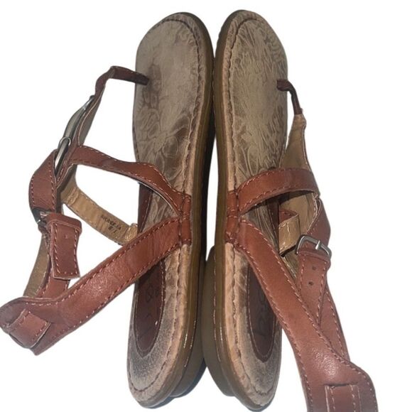 boc Brown Leather T Strap Silver Detail Buckle Toe Post Sandals Size 7 - Picture 3 of 10
